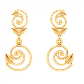 22k Spiral Gold Earrings With Tiny Leaves From Goldlites Collection