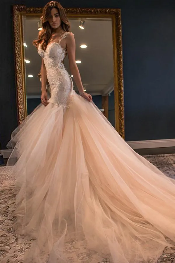 Anneprom Elegant Mermaid Sweetheart Watteau Train Wedding Dresses APW0058