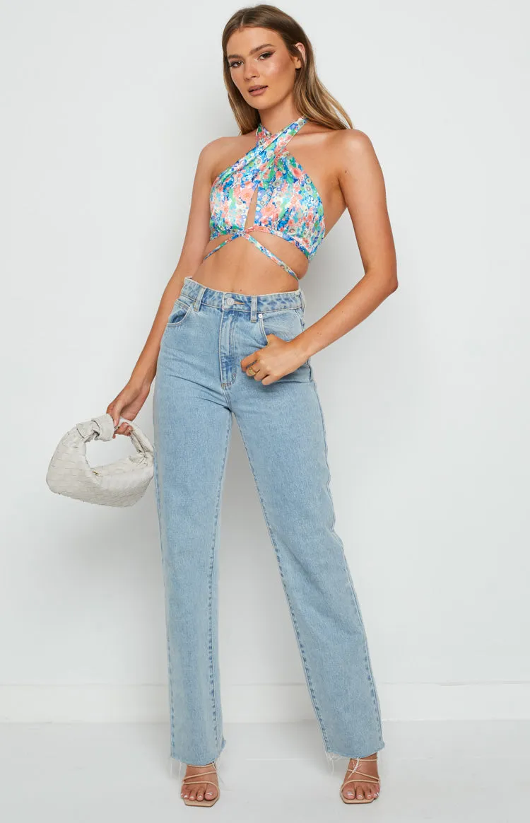 Aubrey Blue Printed Halter Top