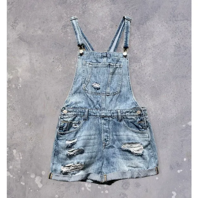 Bella Medium Wash Distressed Denim Overalls