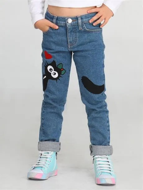 black cat kiz çocuk denim pantolon