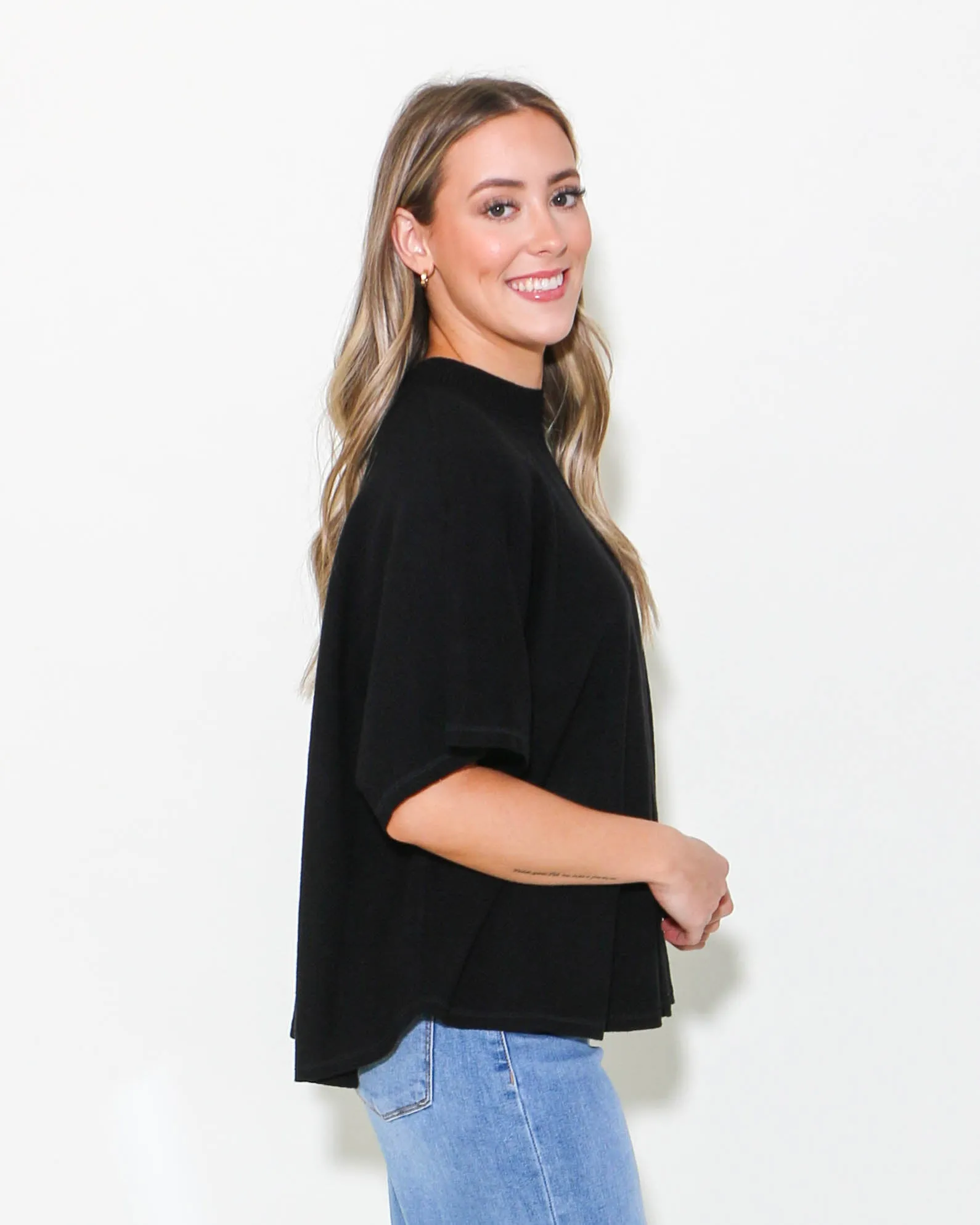 Black Mock Neck Half Sleeve Top