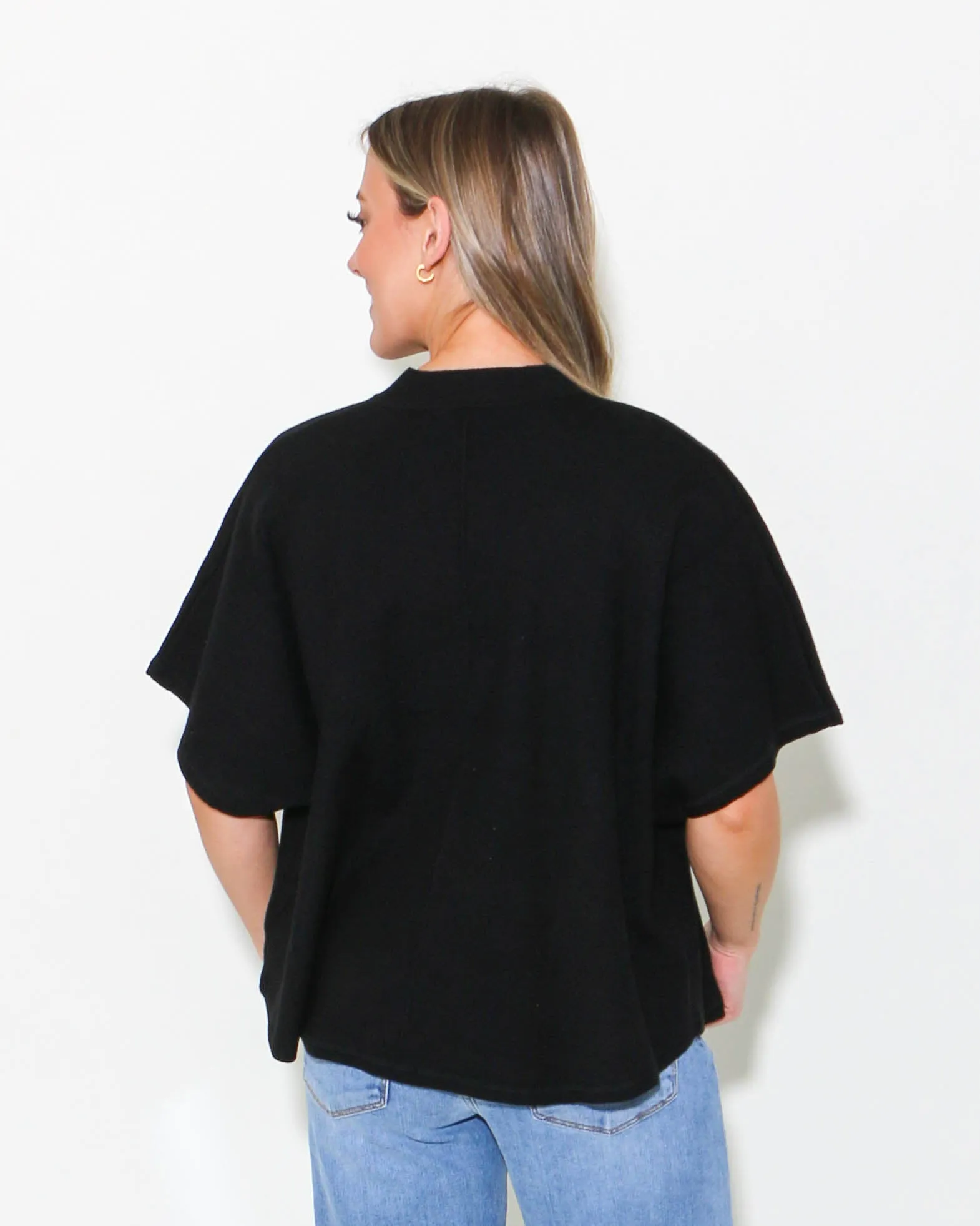 Black Mock Neck Half Sleeve Top