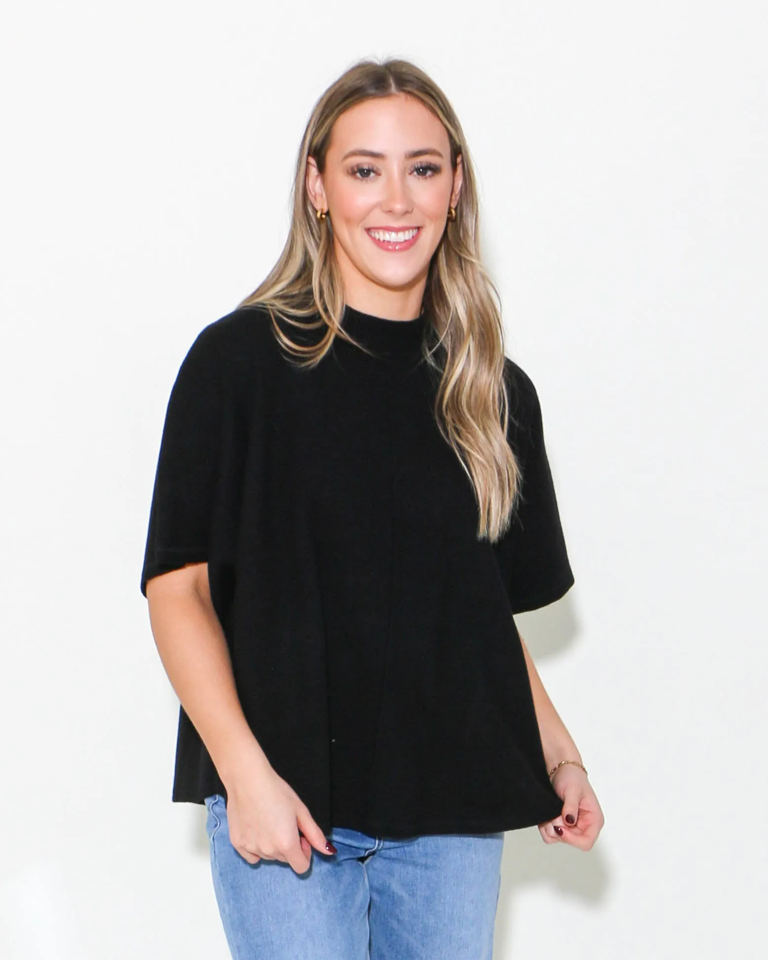 Black Mock Neck Half Sleeve Top