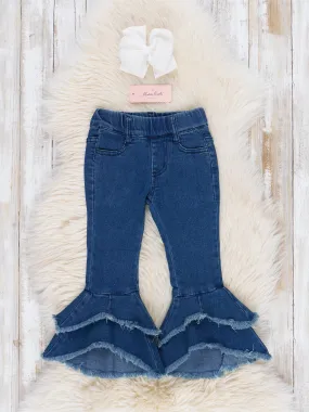 Blue Tiered Denim Bell Bottoms