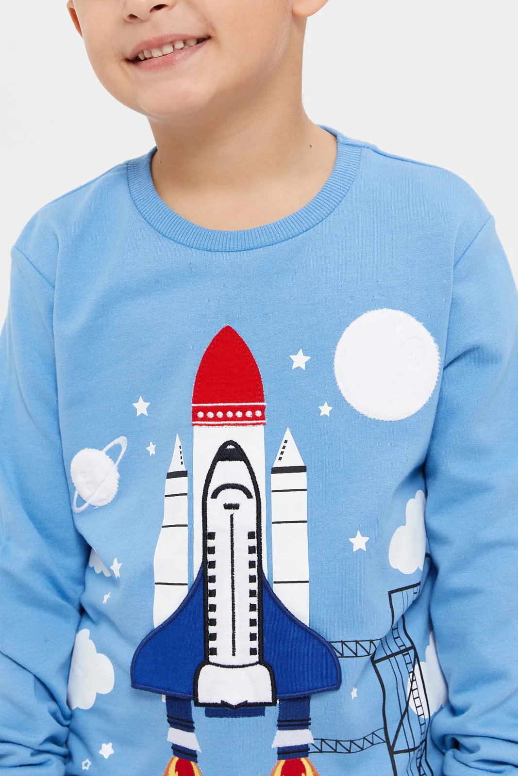 Boys Blue Printed Raglan Sweatshirt