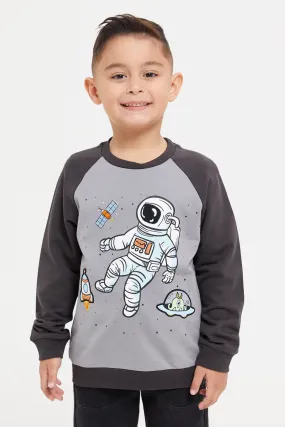 Boys Charcoal Printed Raglan Sweatshirt