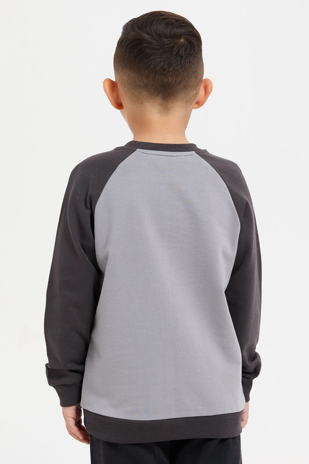 Boys Charcoal Printed Raglan Sweatshirt