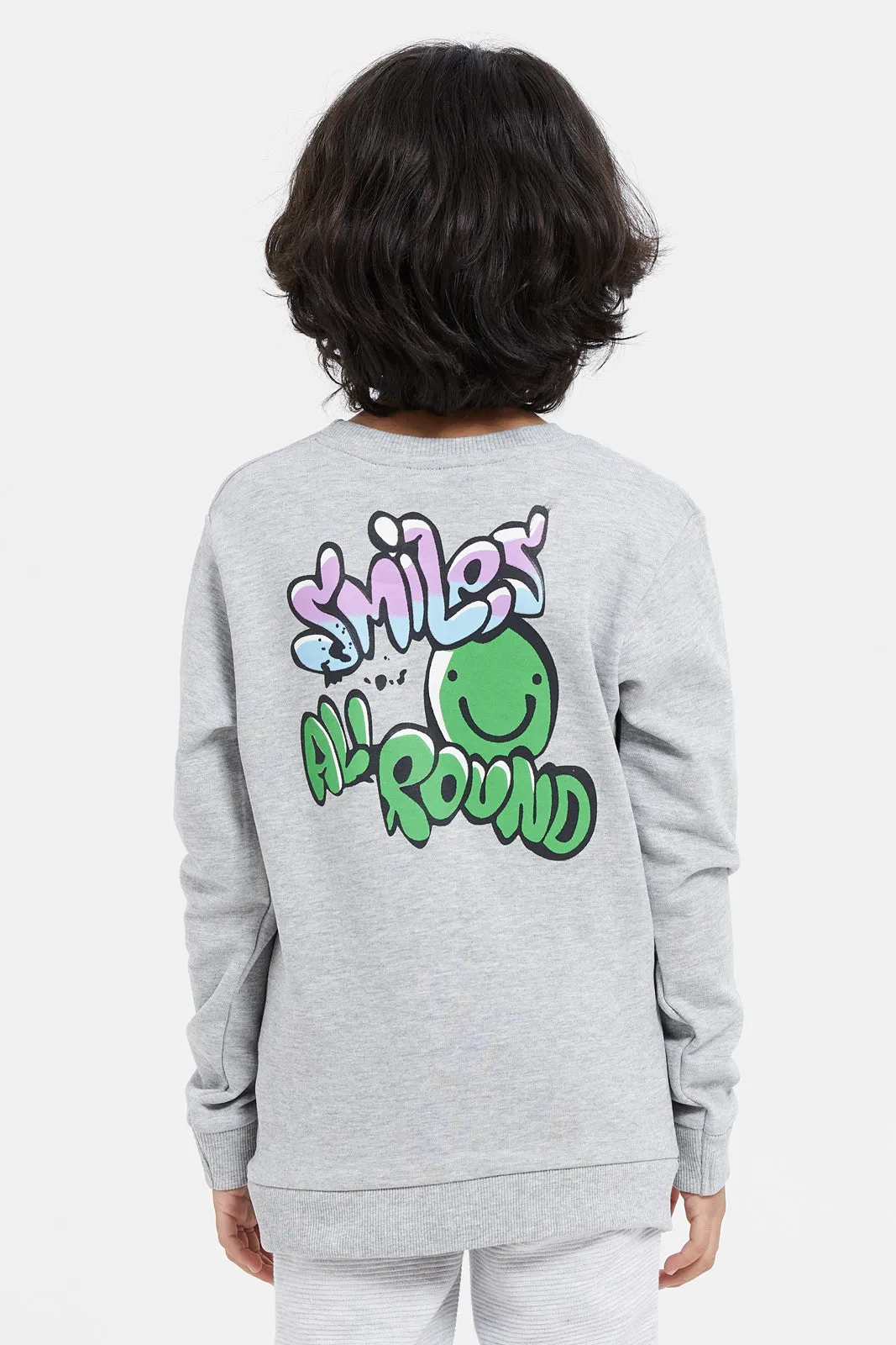 Boys Grey Printed Basic Sweatshirt