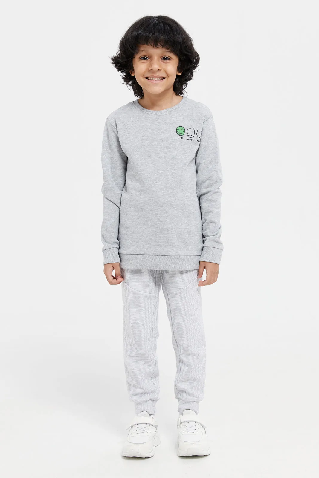 Boys Grey Printed Basic Sweatshirt