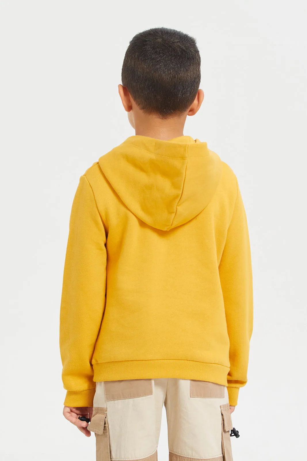 Boys Mustard Embroidered Hooded Sweatshirt