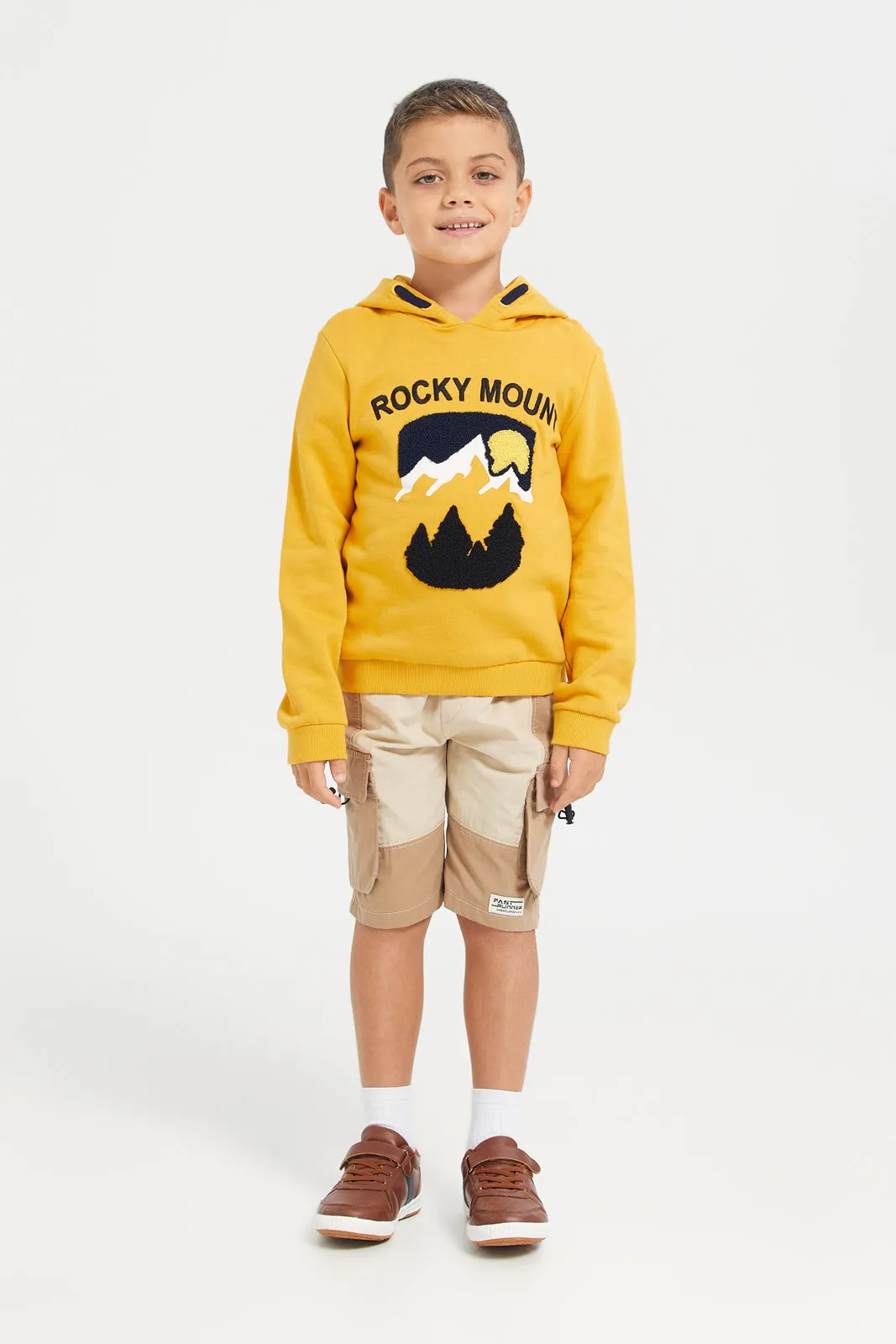 Boys Mustard Embroidered Hooded Sweatshirt