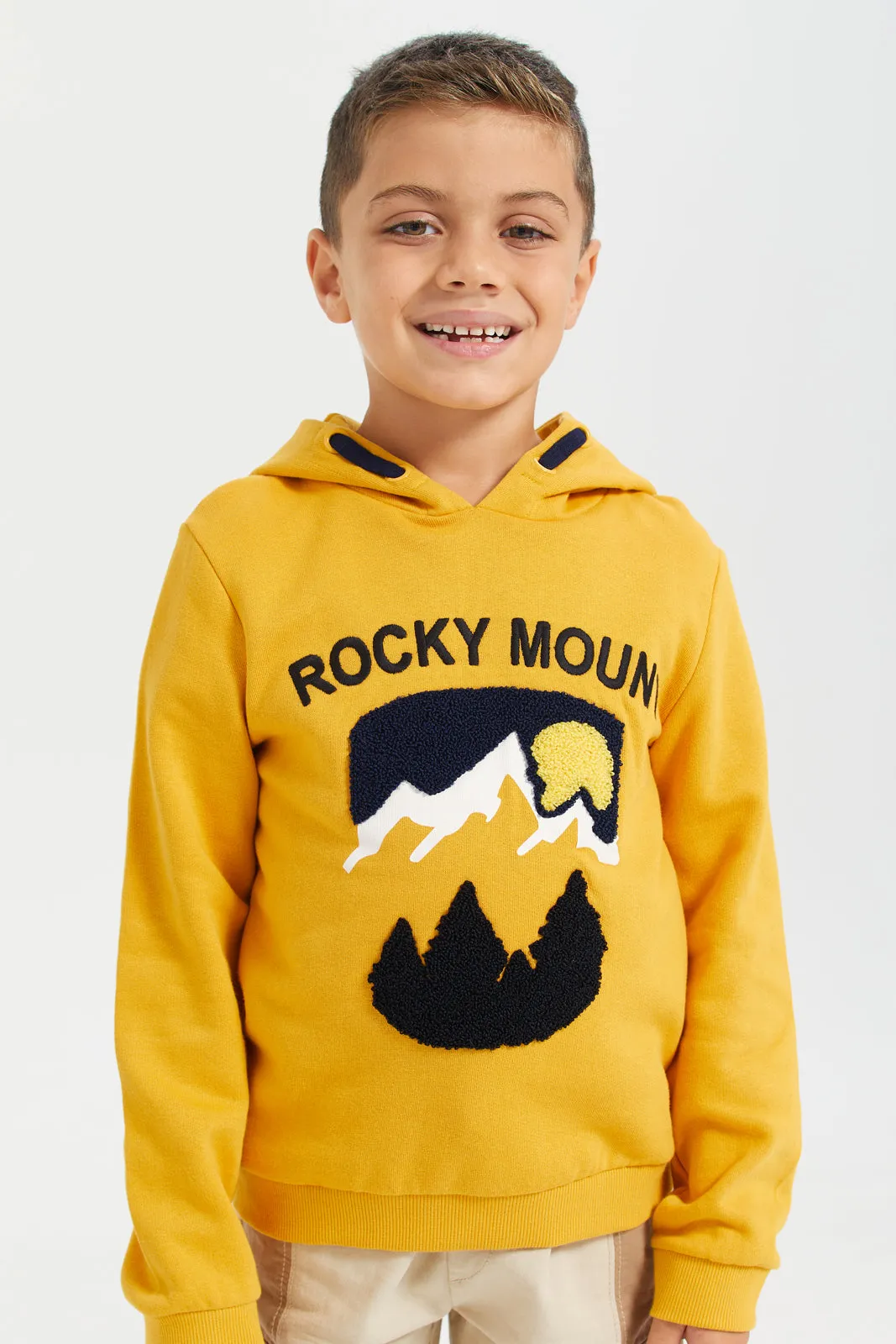 Boys Mustard Embroidered Hooded Sweatshirt