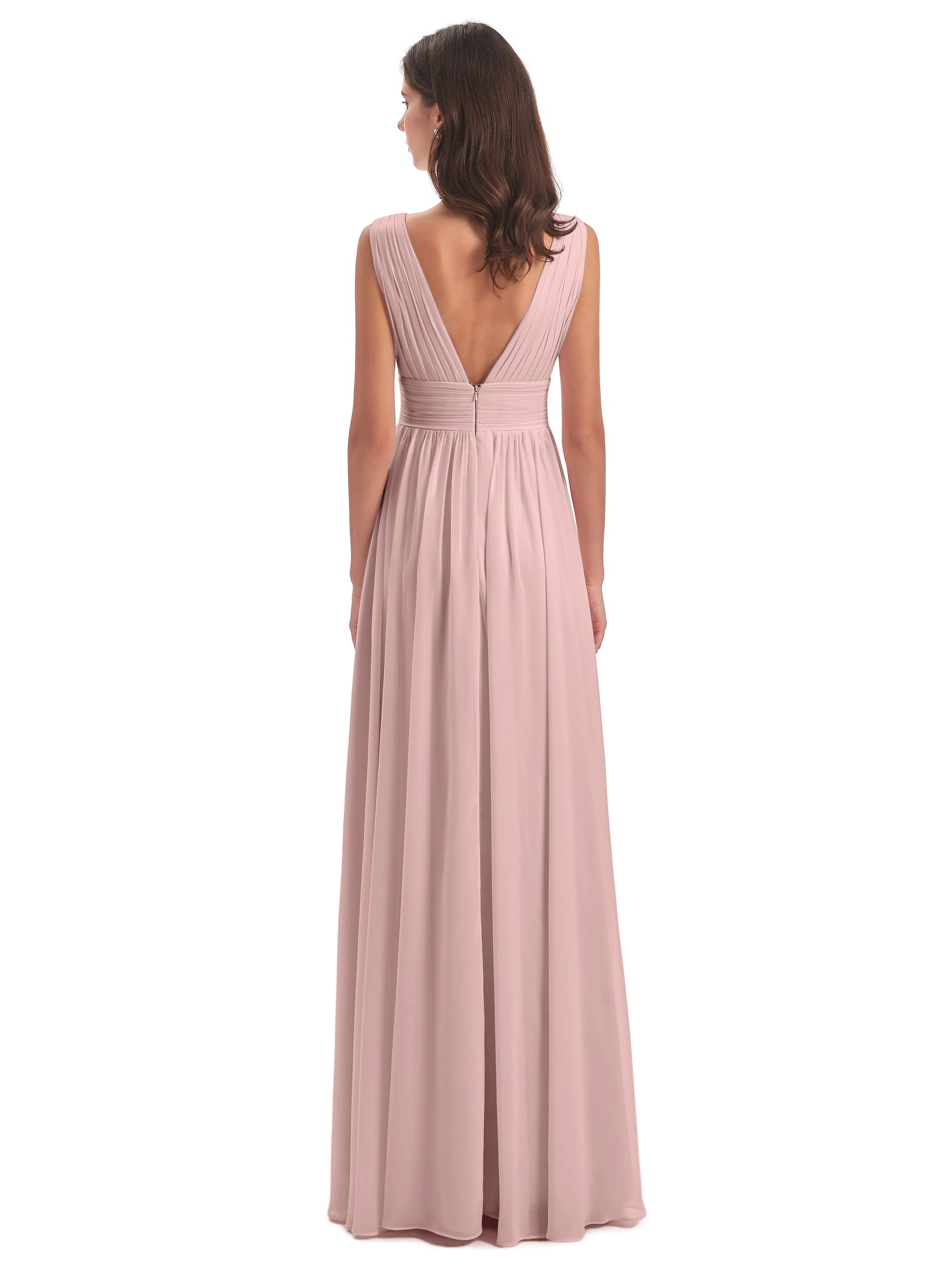 Bridesmaid Dresses Dusty Rose Charming Chiffon V Neck Split Long Bridesmaid Dresses