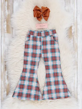 Brown & Turquoise Plaid Bell Bottoms