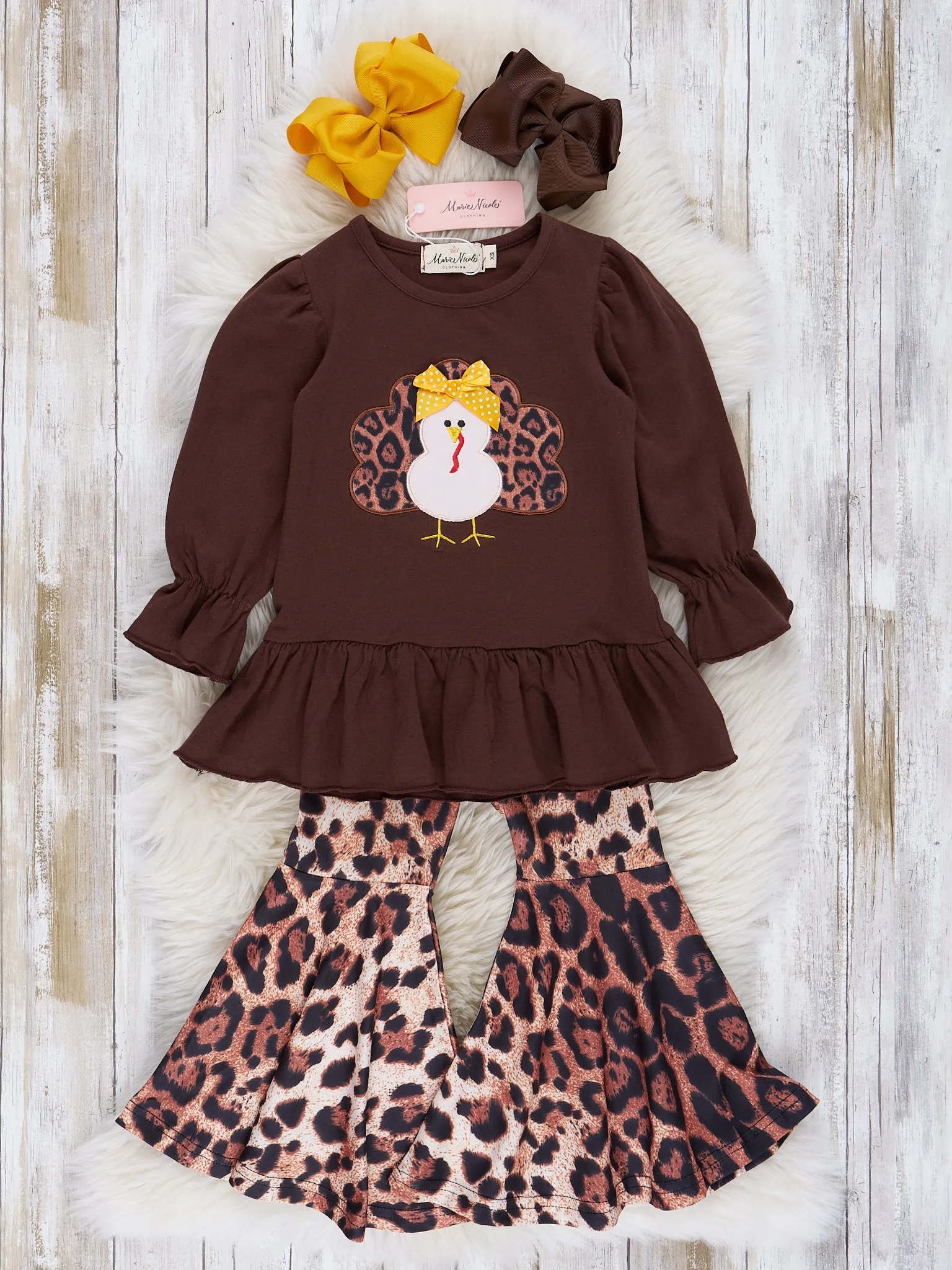 Brown Leopard Print Turkey Bell Bottom Outfit