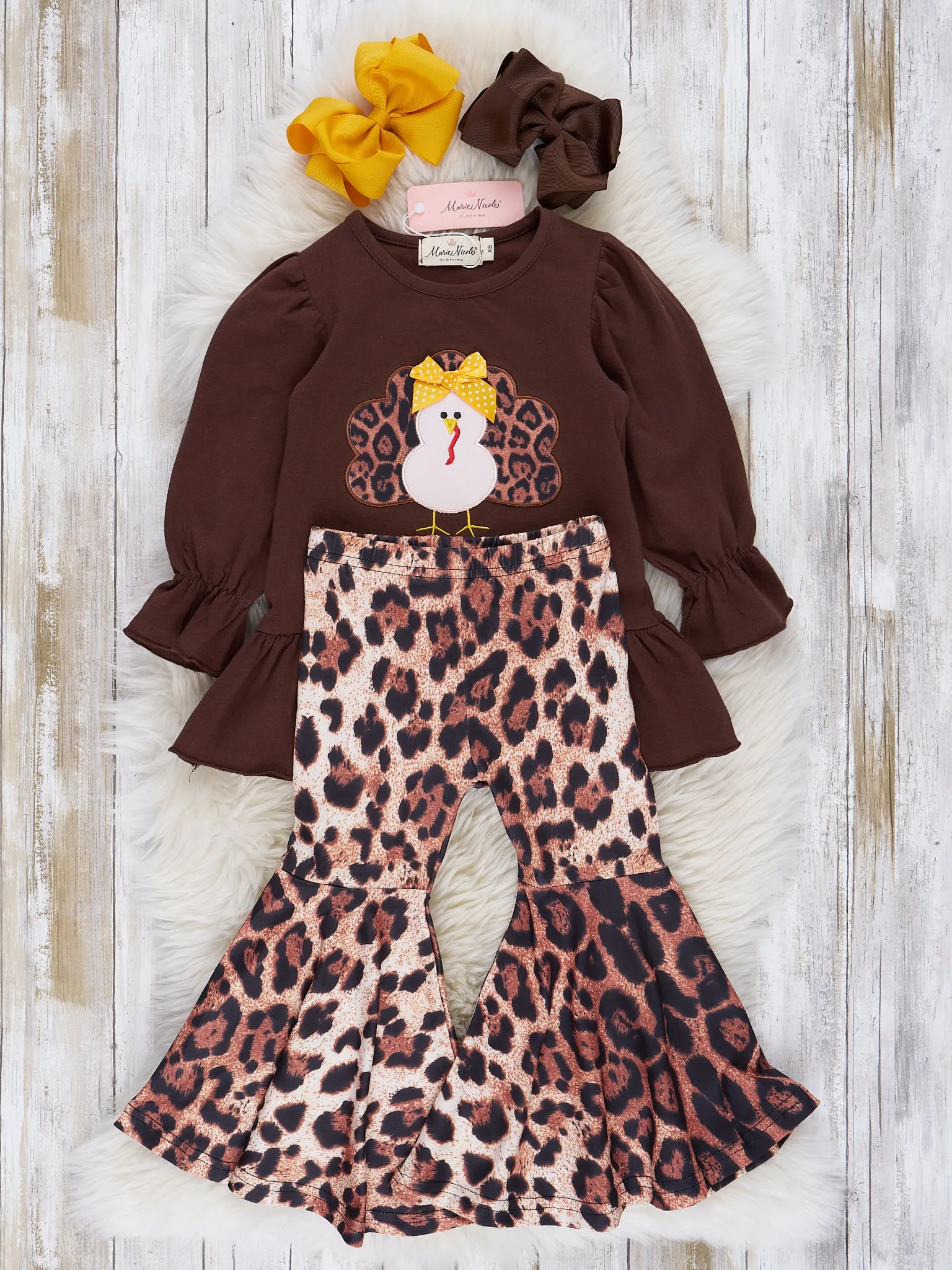 Brown Leopard Print Turkey Bell Bottom Outfit