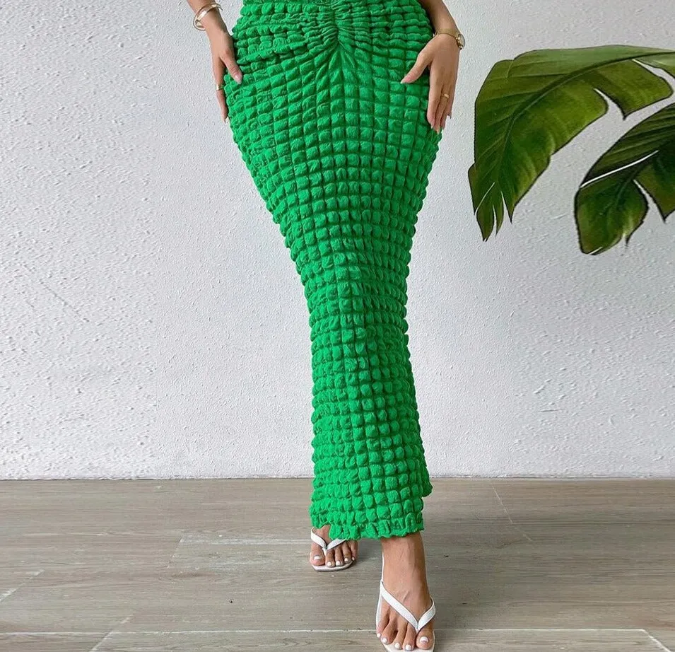 Bubble  Green Ankle-Length Long Skirt