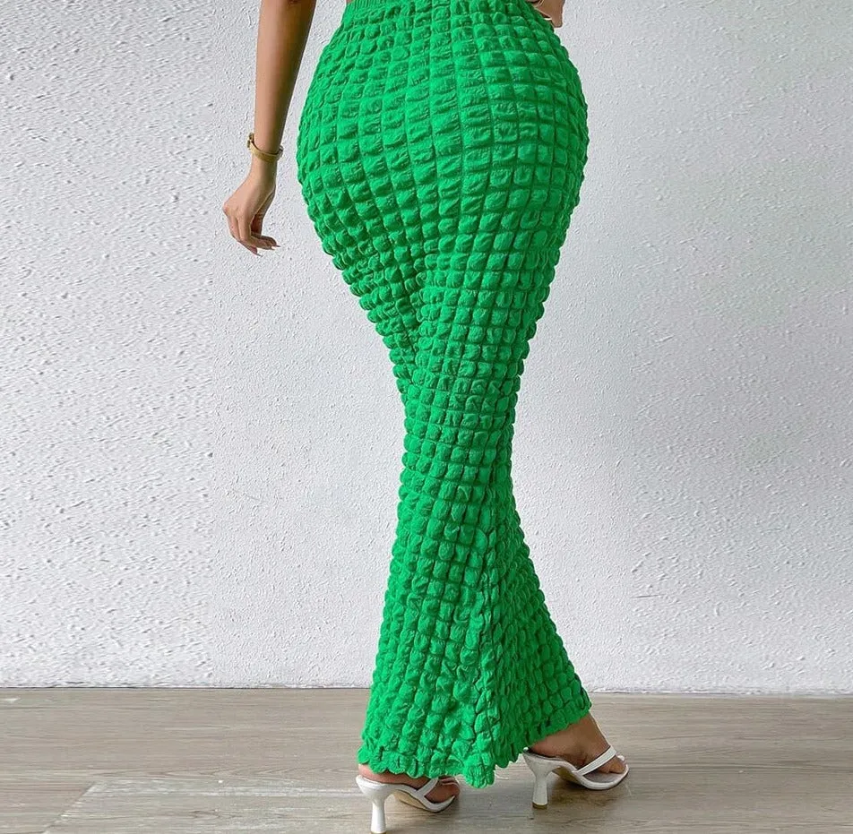 Bubble  Green Ankle-Length Long Skirt