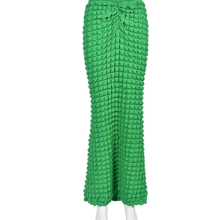 Bubble  Green Ankle-Length Long Skirt