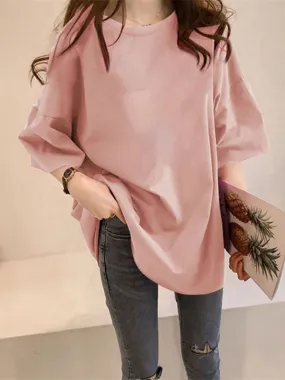 Casual Loose Puff Sleeve Round-Neck T-Shirts Tops