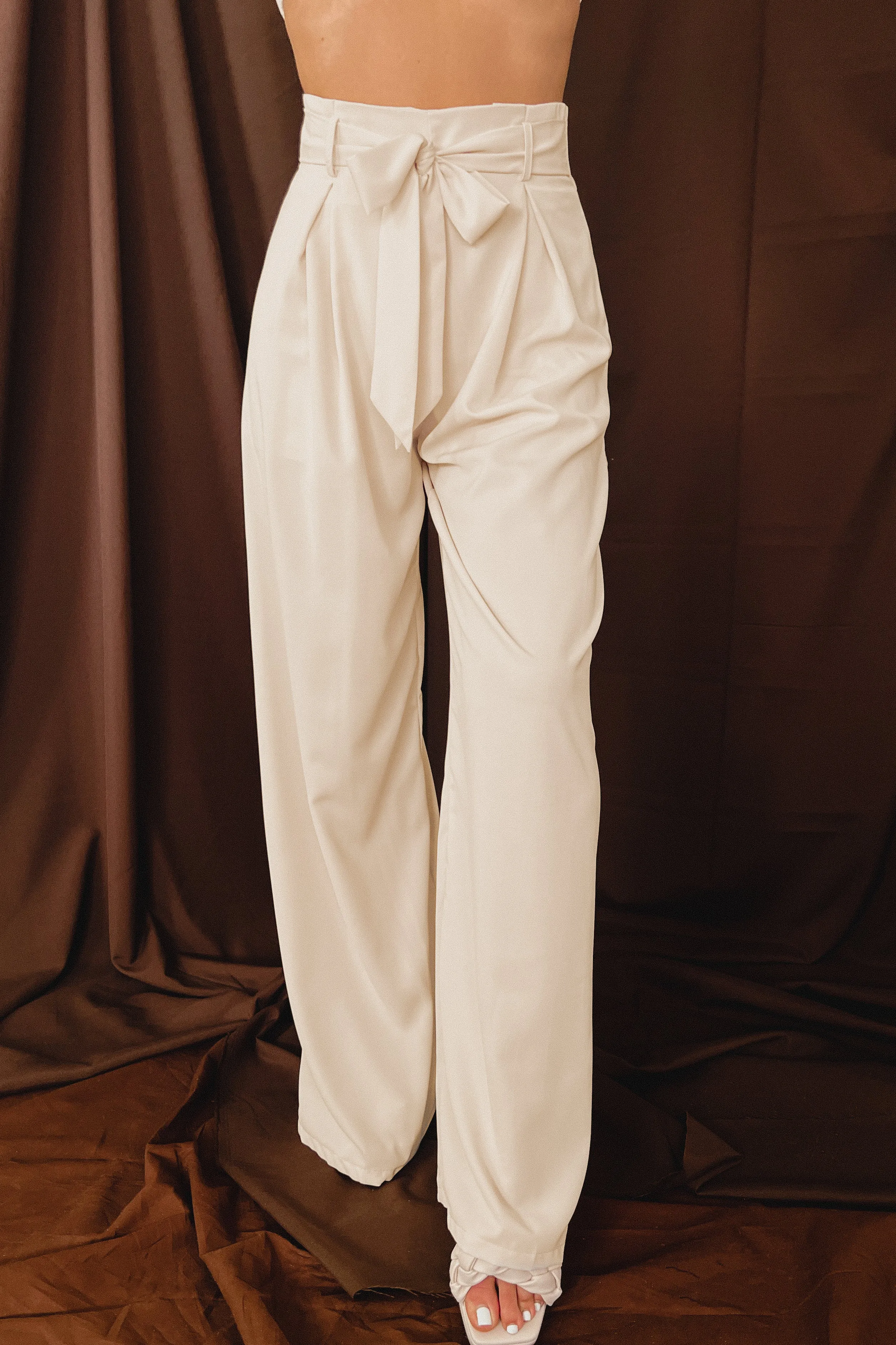 Chic Selections Crop Top & Wide Leg Pants Set (Cream)