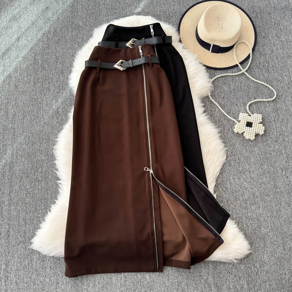 Chic Zipped Split Half-body Skirt