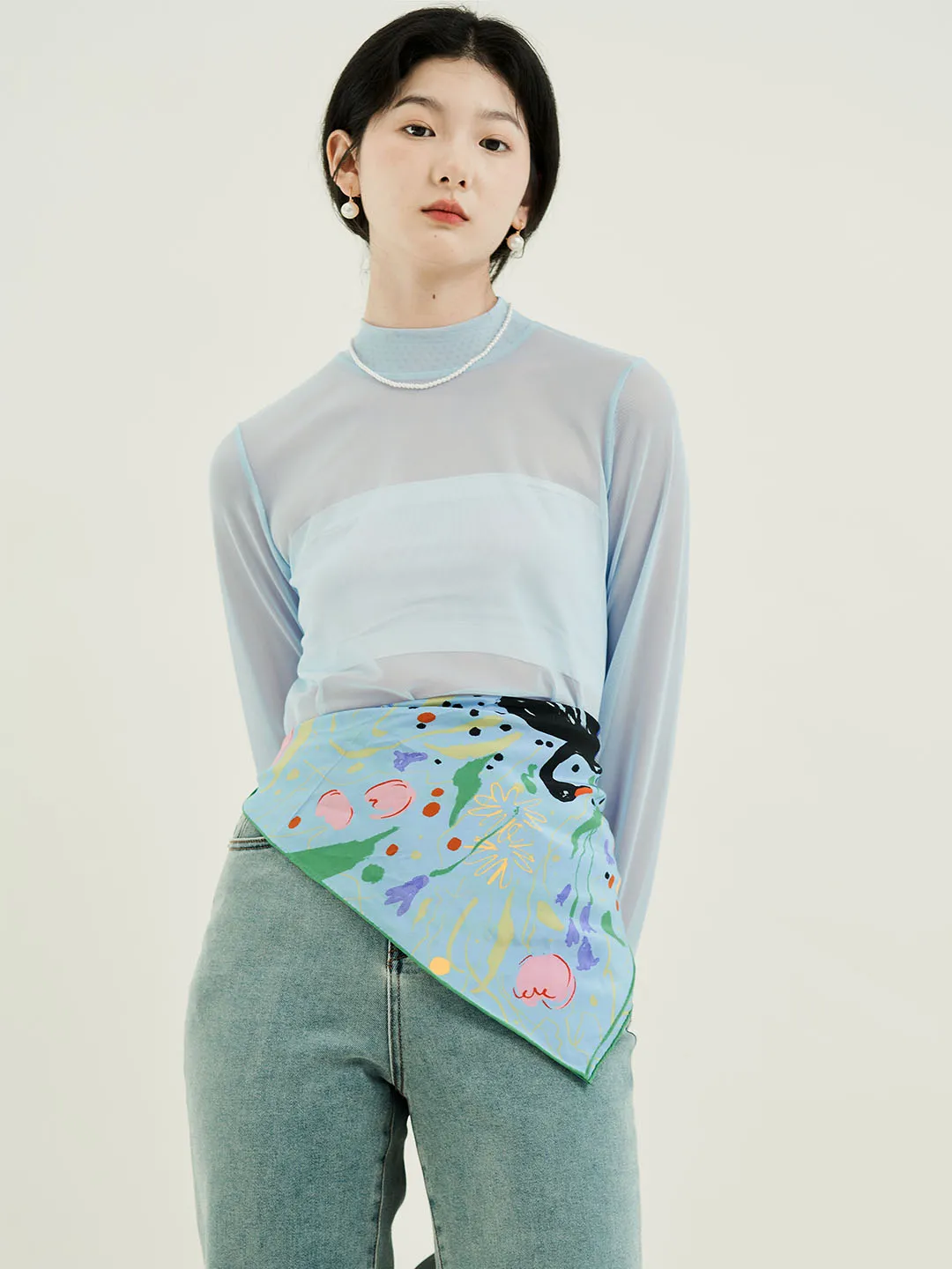 Chowxiaodou Original Playful Printed Mesh Top