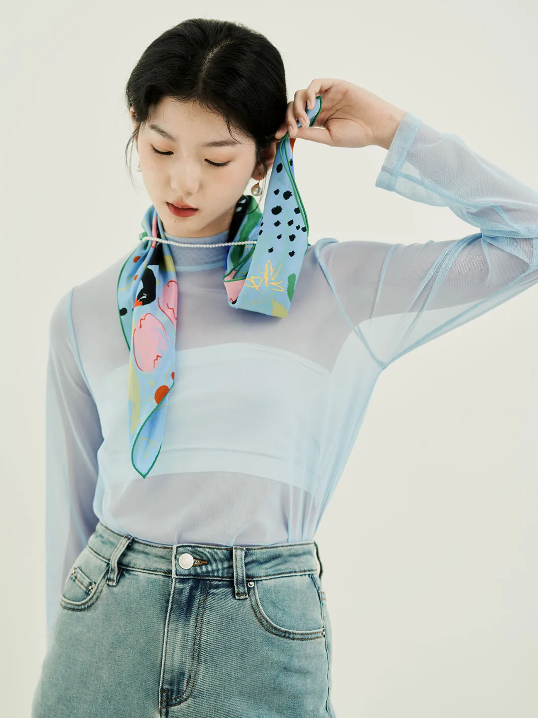 Chowxiaodou Original Playful Printed Mesh Top