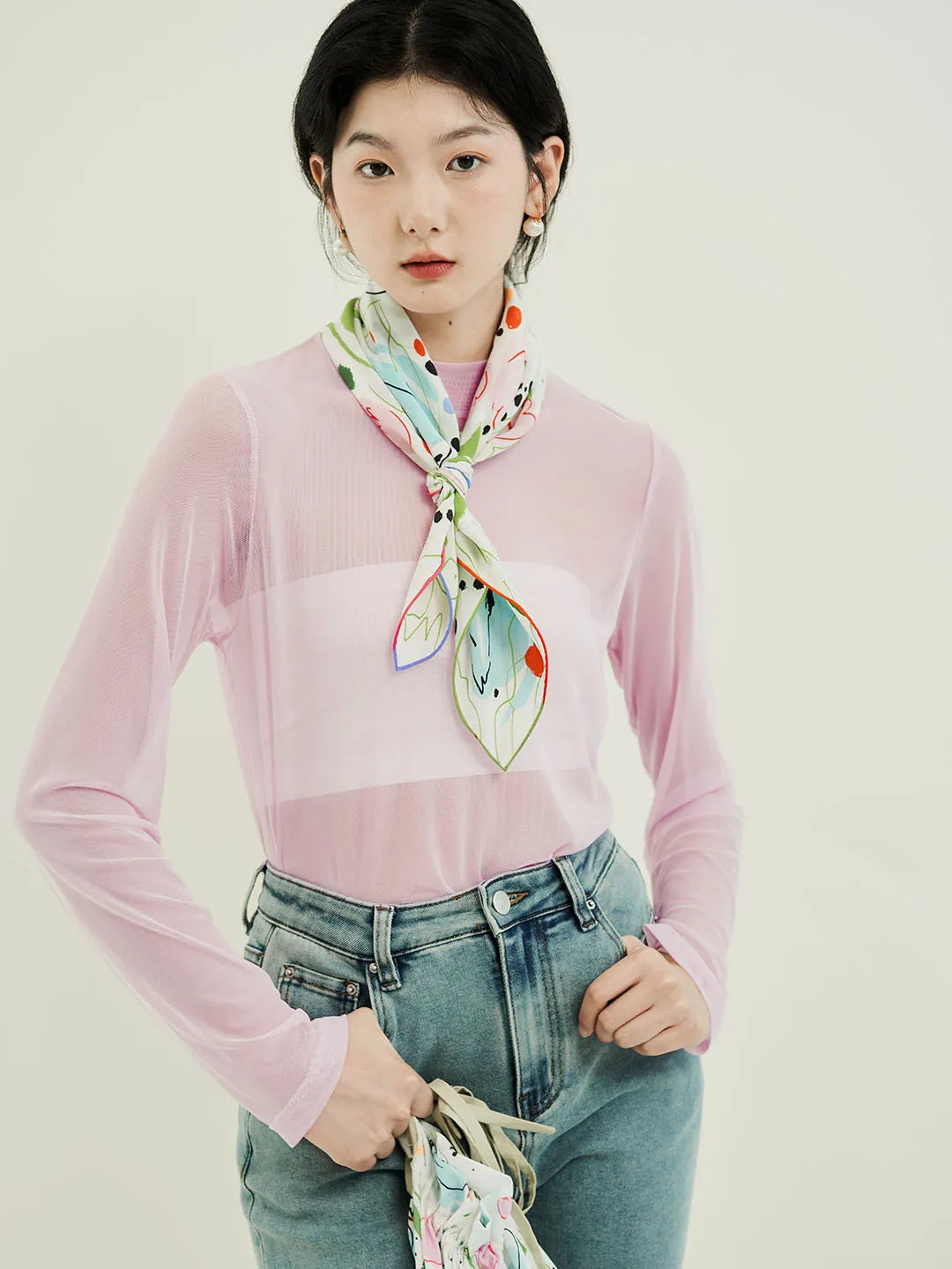 Chowxiaodou Original Playful Printed Mesh Top