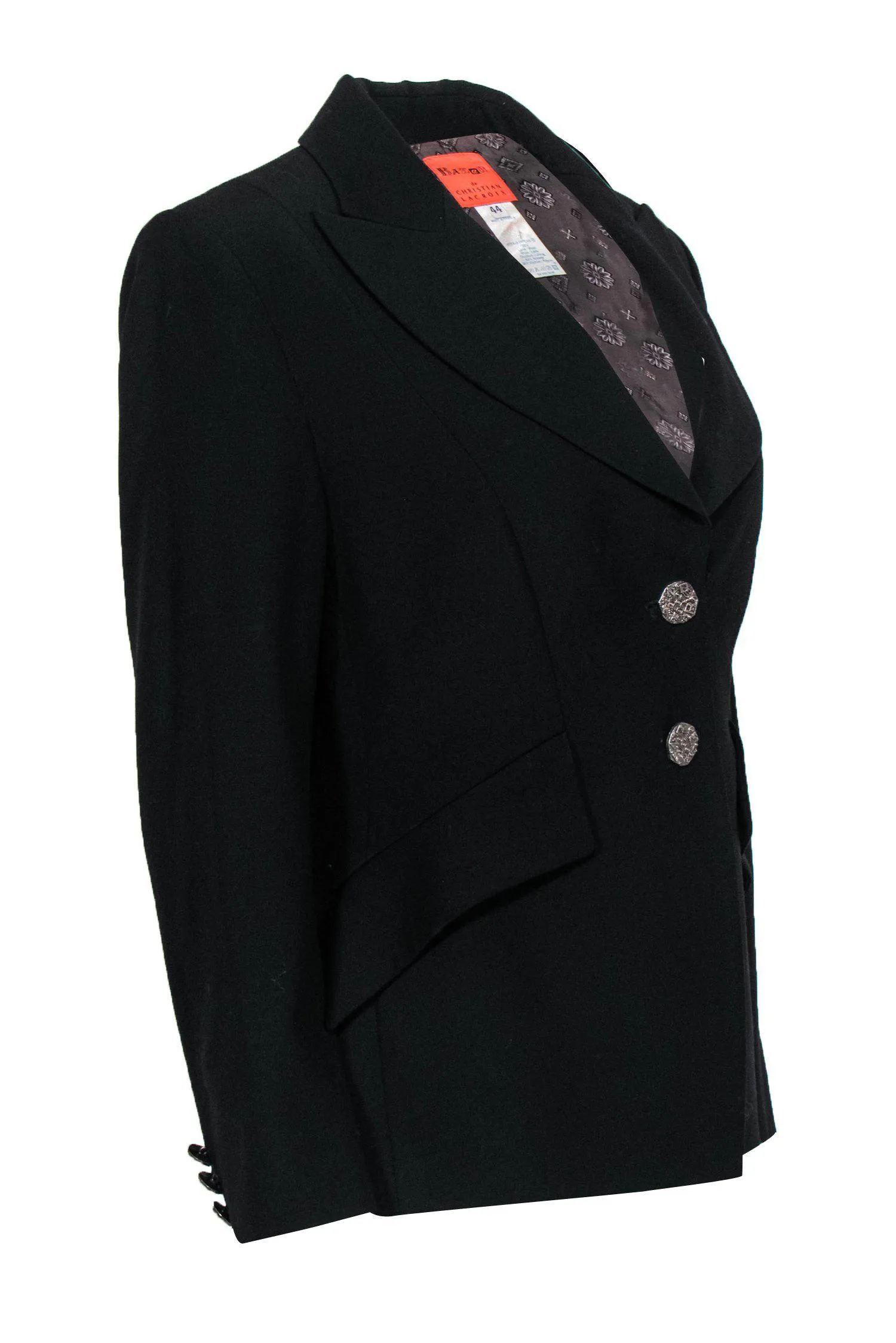 Christian LaCroix - Black Two-Button Peak Lapel Blazer w/ Etched Buttons Sz 10