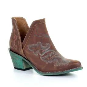 Circle G by Corral Ladies Cognac Brown & Turquoise Embroidery Booties