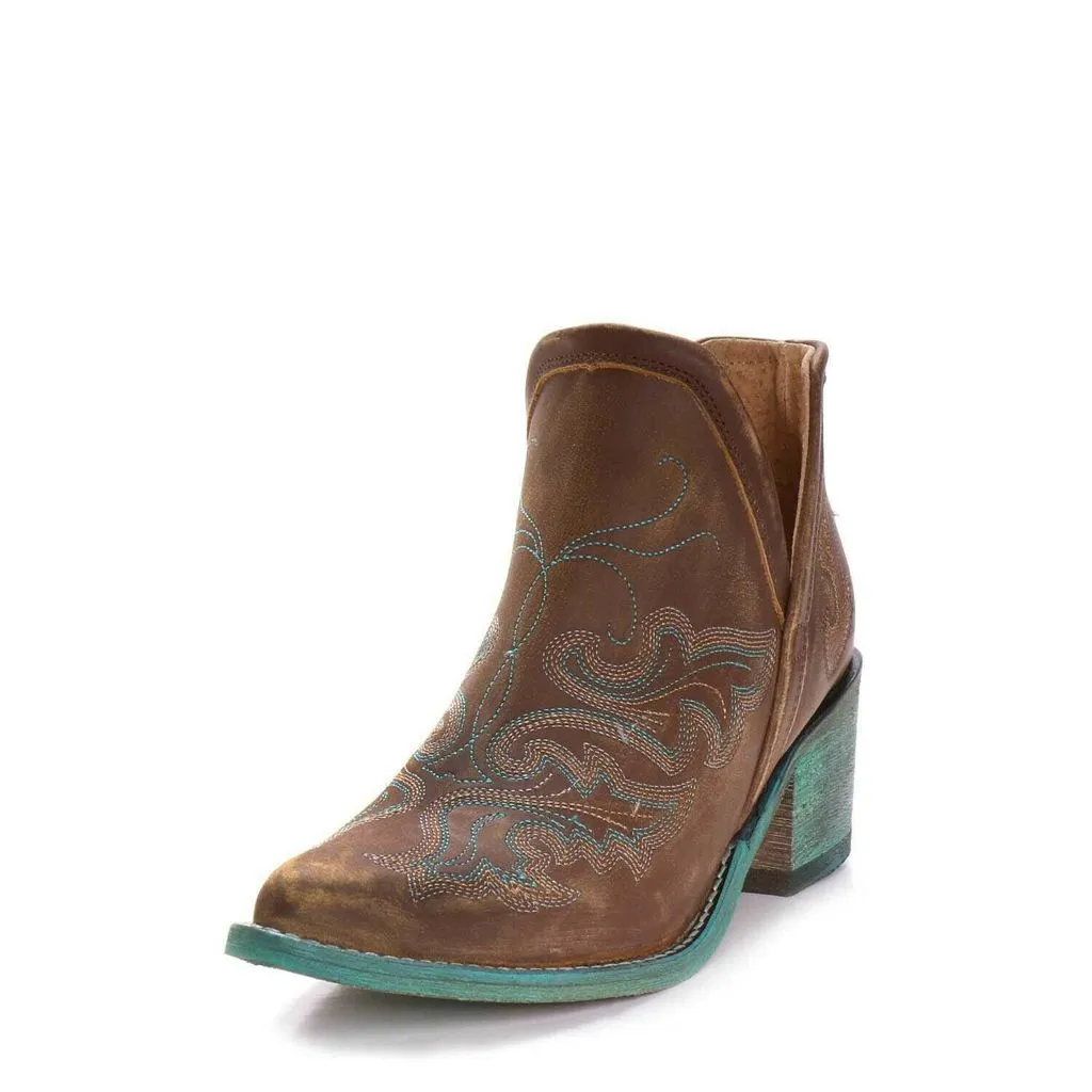 Circle G by Corral Ladies Cognac Brown & Turquoise Embroidery Booties