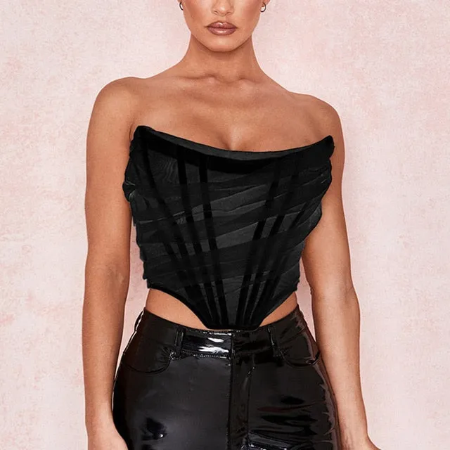 Cropped Boned Stylish Mesh Corset Top