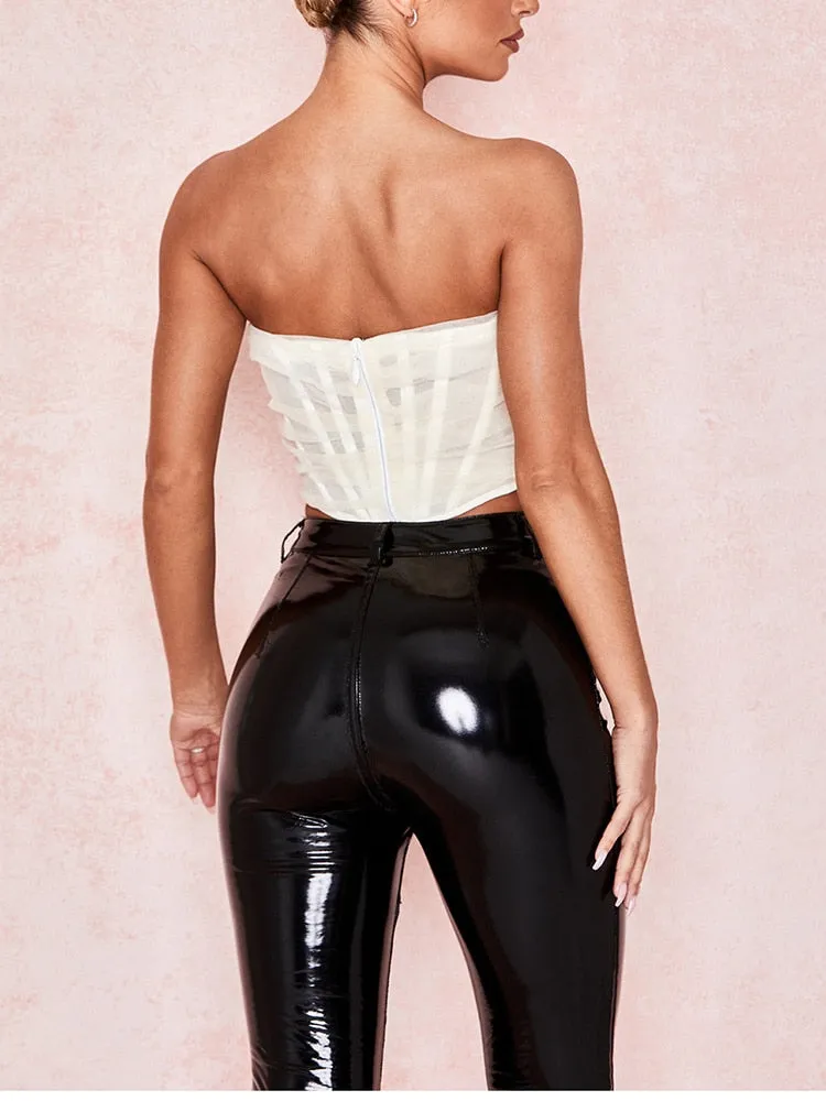 Cropped Boned Stylish Mesh Corset Top