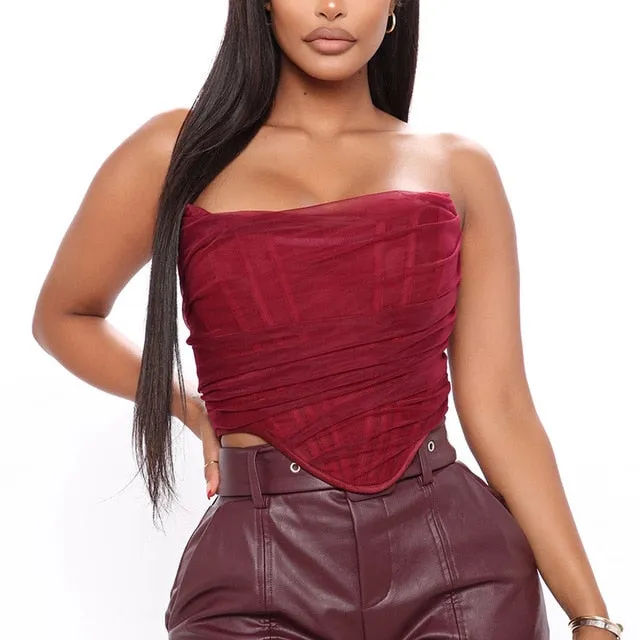 Cropped Boned Stylish Mesh Corset Top