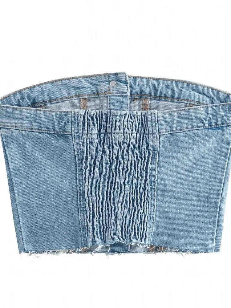 Denim Button Stylish Corset Tube Top