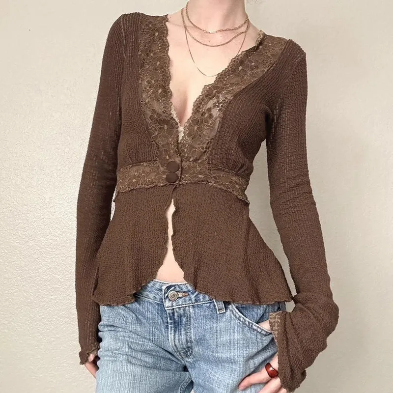 Dezirae Lace Woolen V-Neck Cardigan