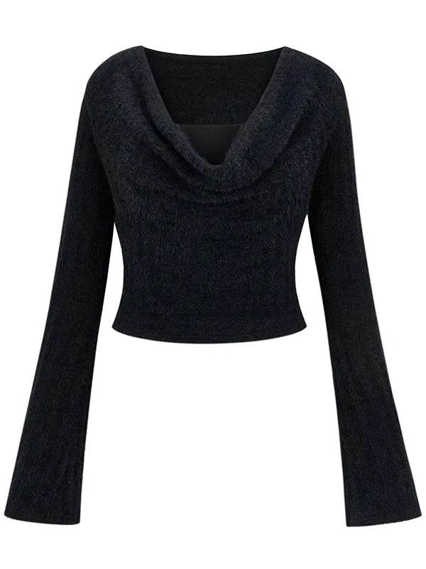 Drape Slim U-Neck Simple Fluffily Knit