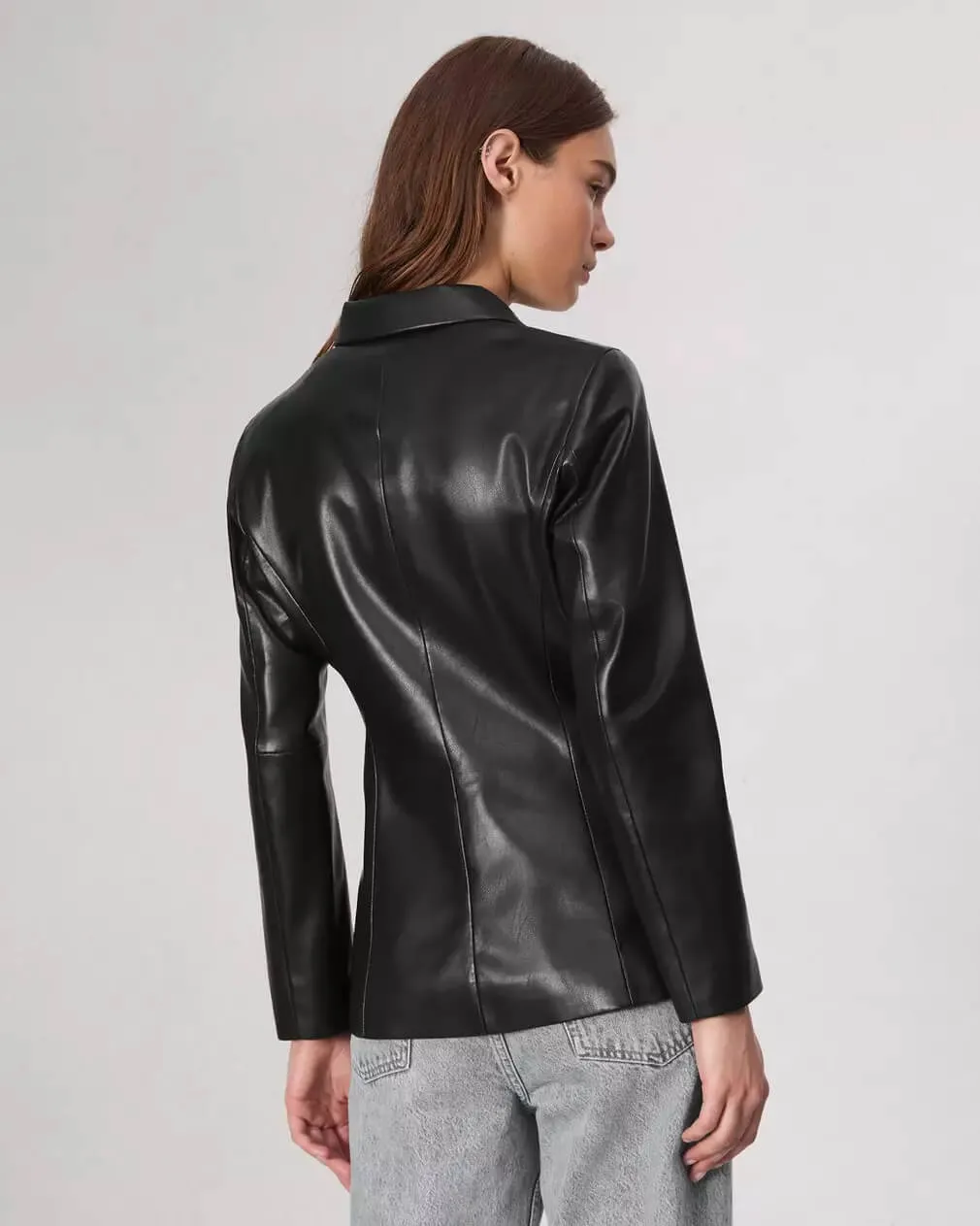 Drew Faux Leather Blazer in black