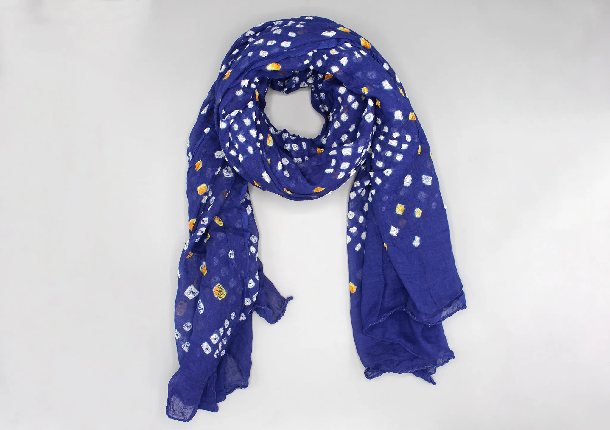 Elegant Blue Chunari Print Summer Cotton Shawl