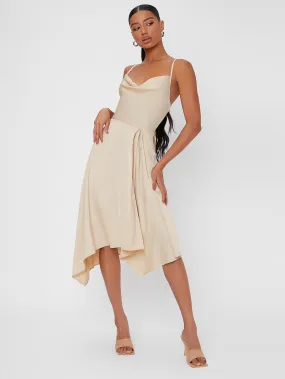 Elegant Plain Tie Back Sleeveless Spaghetti Strap Asymmetrical High Waist Midi Dress