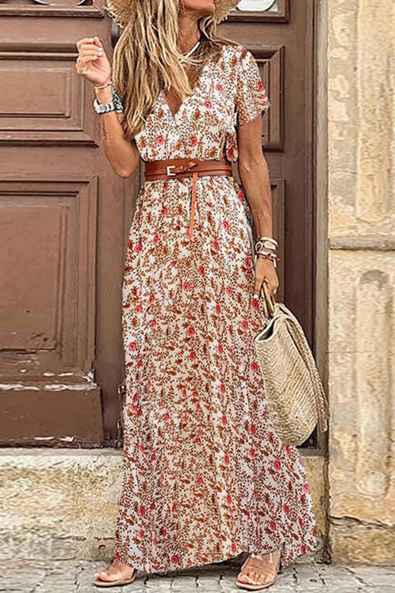 Elegant Print V Neck Princess Dresses Elegant For Special Occasions