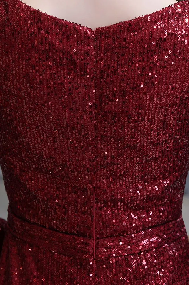 Elegant Sequined Burgundy V-Neck Mermaid Cocktail Party Dress Floor Length