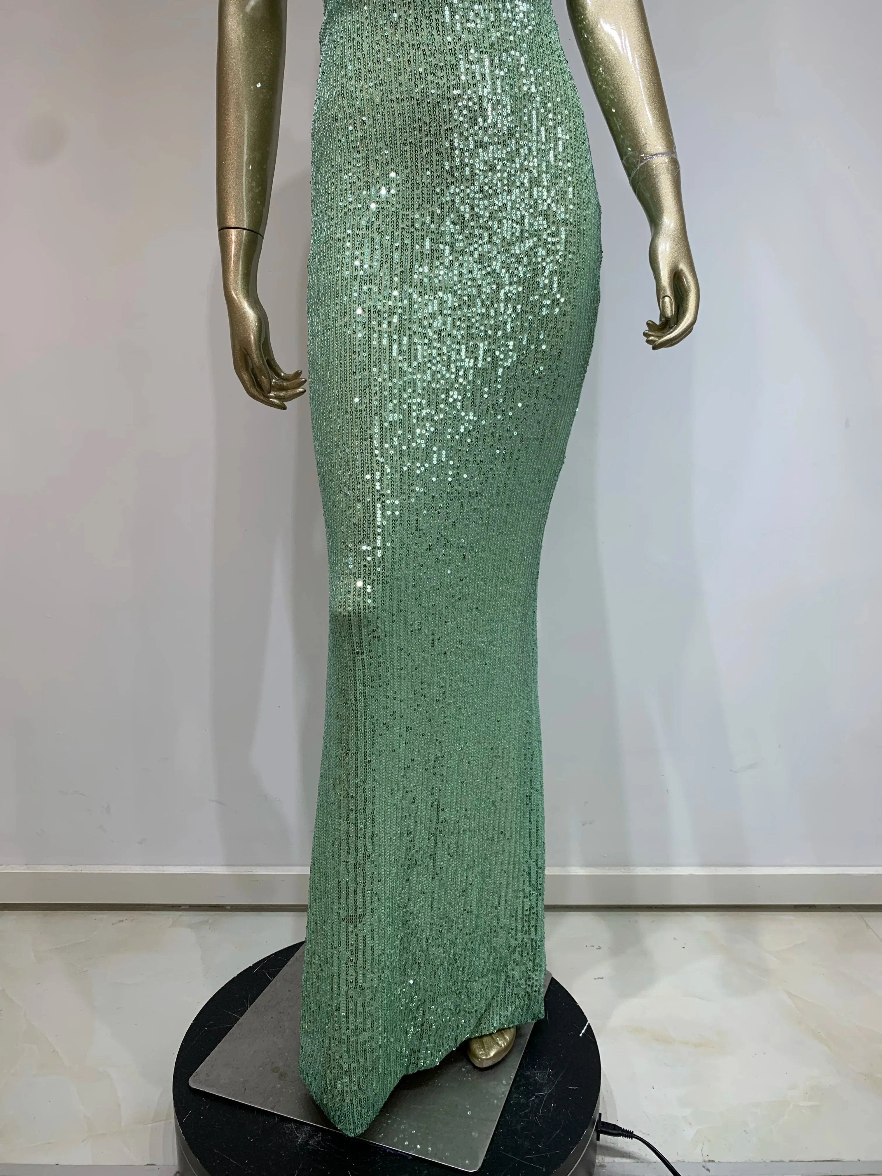 Elegant Sequined Plunging Neck Maxi Dress - Shine at Social Events