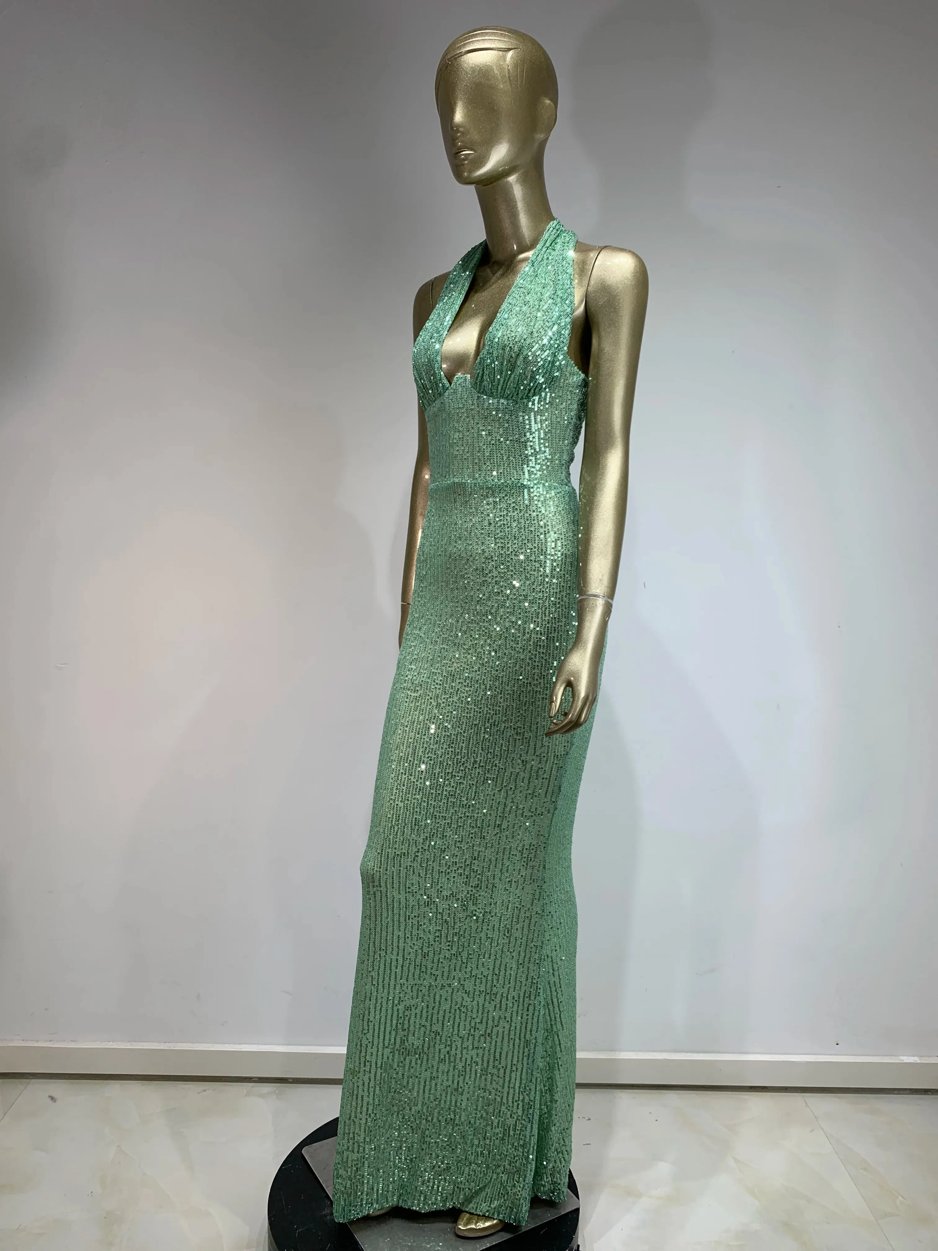 Elegant Sequined Plunging Neck Maxi Dress - Shine at Social Events