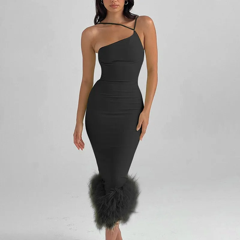 Elegant sleeveless feather dresses