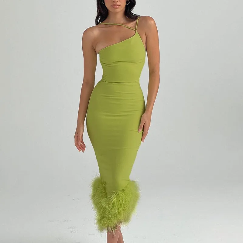 Elegant sleeveless feather dresses