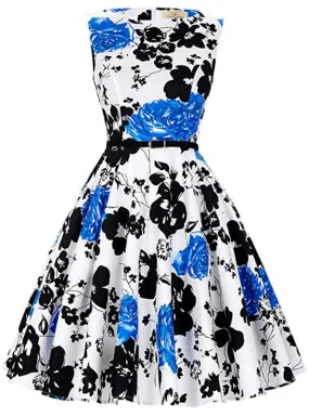 Fashion Women White Dress Blue And Black Dress