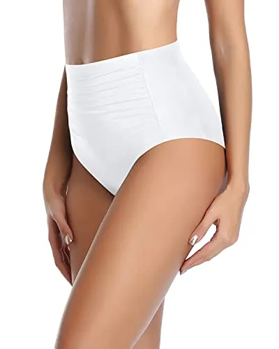 Flattering Ruched Pattern Bikini Bottom Ruched Bathing Suit Bottom-White